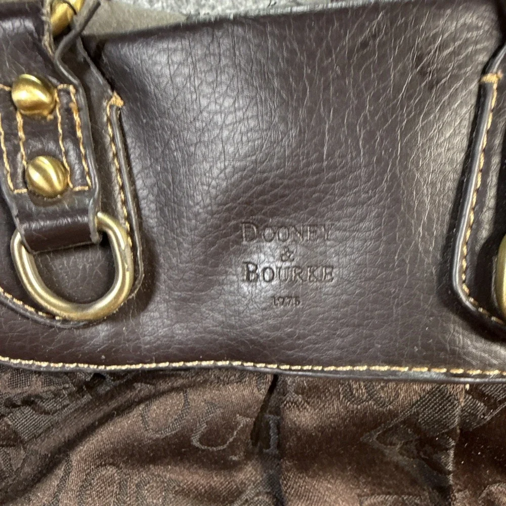 Dooney & Bourke Logo Satchel Top Handle Medium Brown Gold Detach Strap Zip